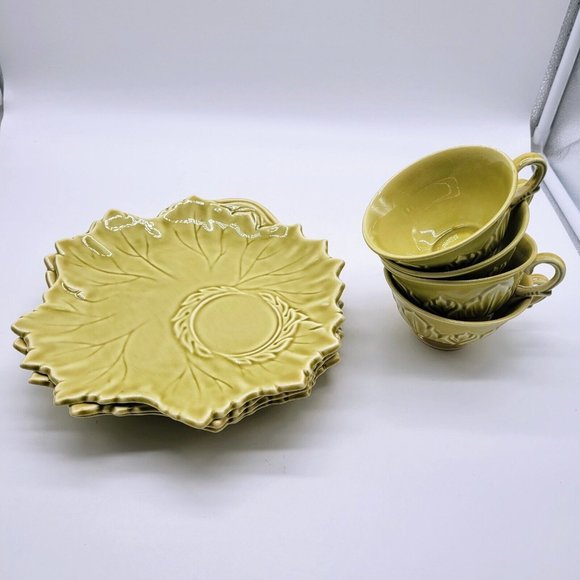 Woodfield By Steubenville Fall Snack Leaf Shape Dishes/ Cups Chartreuse 4 Sets - Picture 8 of 12